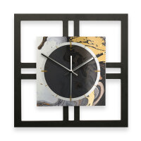 Gold & Black Ink – Quadria Metallic Wanduhr aus Alu & MDF