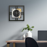 Gold & Black Ink – Quadria Metallic Wanduhr aus Alu & MDF