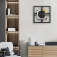 Gold & Black Ink – Quadria Metallic Wanduhr aus Alu & MDF
