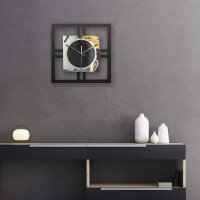 Gold & Black Ink – Quadria Metallic Wanduhr aus Alu & MDF