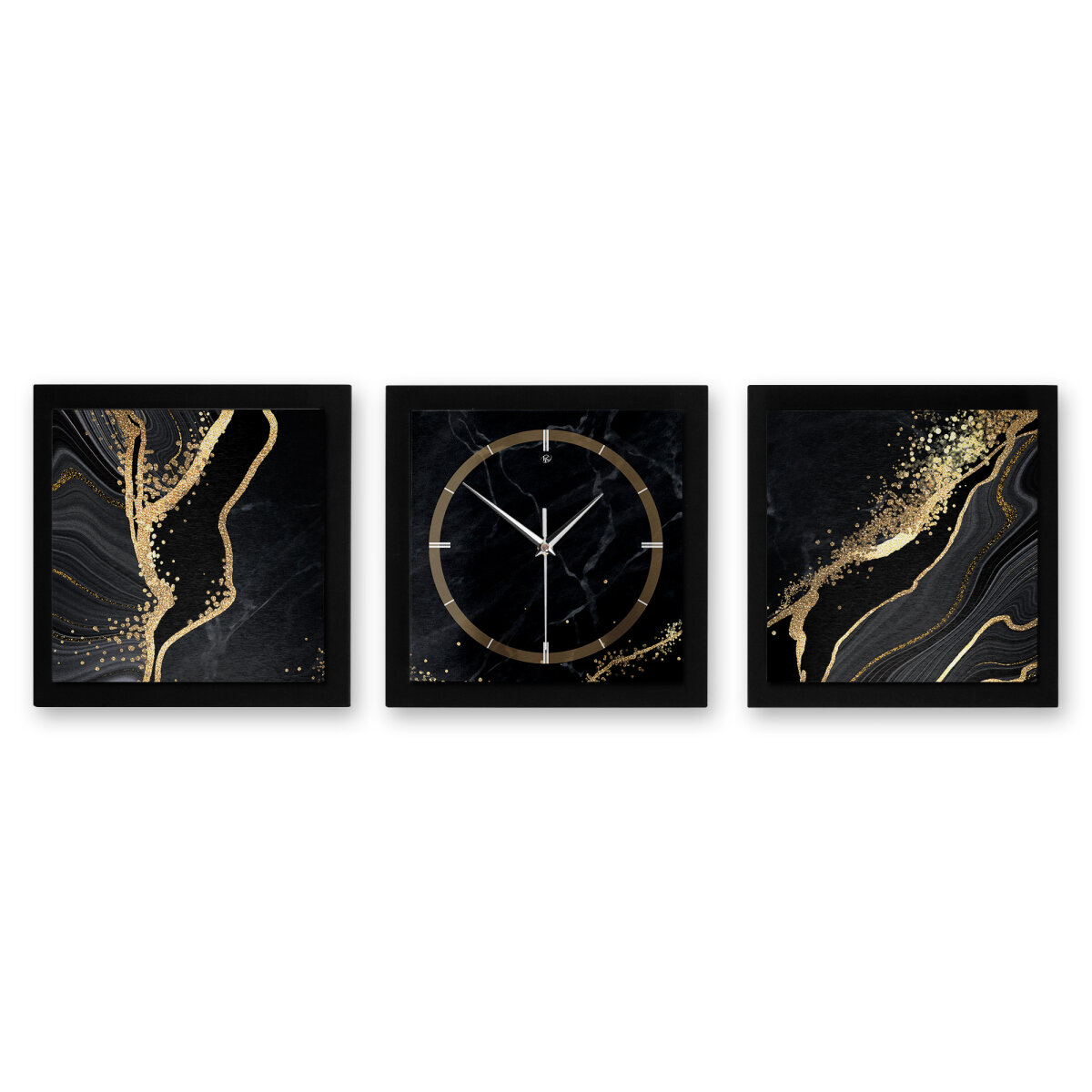 Gold & Black Marble – Trivio Metallic Wanduhr aus Alu & MDF