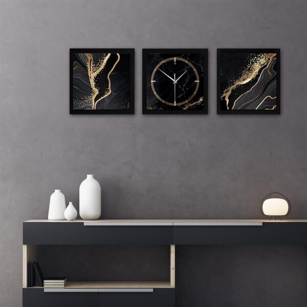 Gold & Black Marble – Trivio Metallic Wanduhr aus Alu & MDF