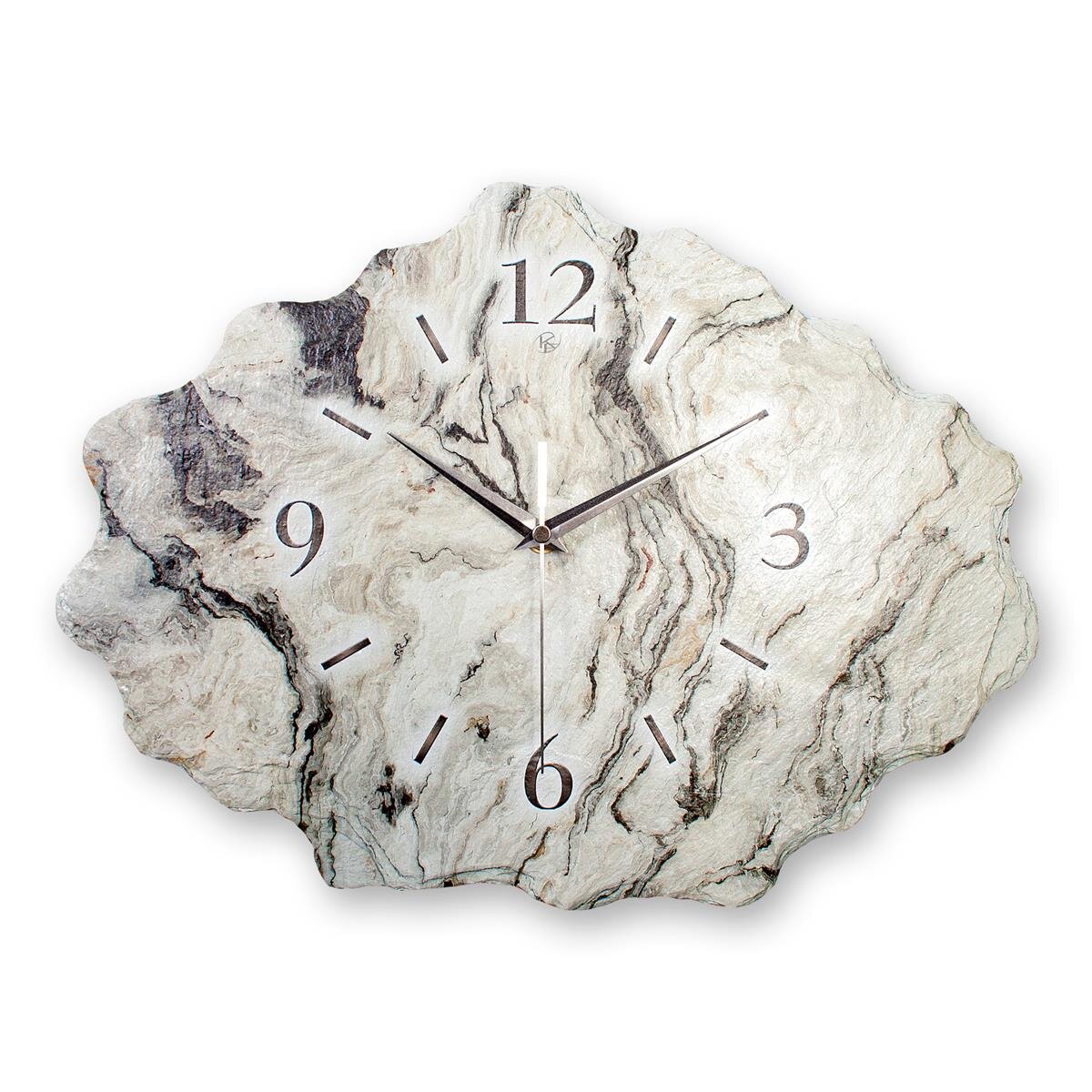 Marmor-Optik weiß Design-Wanduhr aus Steinguss mit leisem Uhrwerk