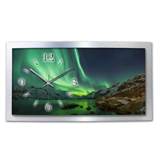 Polarlicht – gewölbte 3D-Wanduhr mit silbernem...