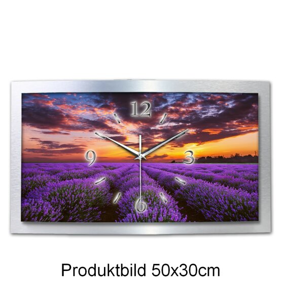 Lavendel – gewölbte 3D-Wanduhr mit silbernem...