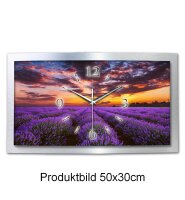 Lavendel – gewölbte 3D-Wanduhr mit silbernem Alu-Rahmen