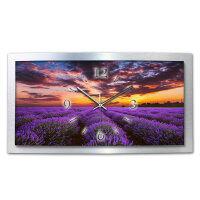 Lavendel – gewölbte 3D-Wanduhr mit silbernem Alu-Rahmen