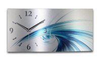 Blue Flow Metallic Designer-Wanduhr mit leisem Uhrwerk aus Alu