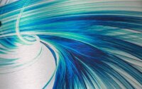 Blue Flow Metallic Designer-Wanduhr mit leisem Uhrwerk aus Alu