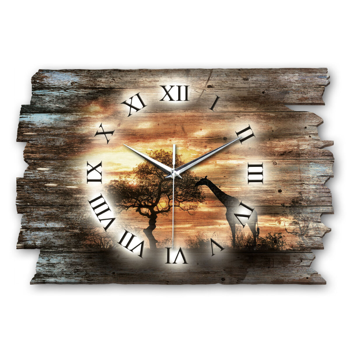 Afrika Designer-Wanduhr aus Holz – leises Uhrwerk