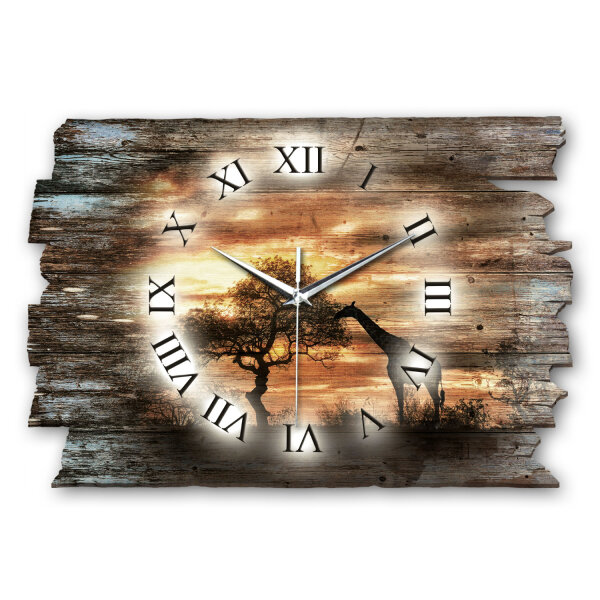 Afrika Designer-Wanduhr aus Holz – leises Uhrwerk