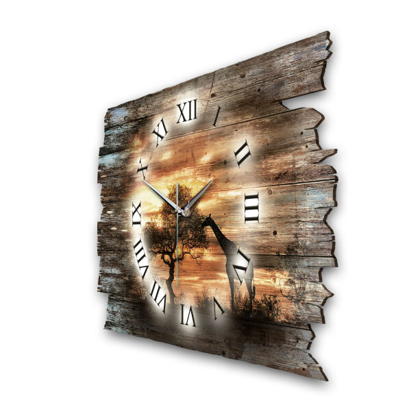Afrika Designer-Wanduhr aus Holz – leises Uhrwerk