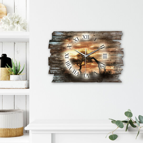 Afrika Designer-Wanduhr aus Holz – leises Uhrwerk