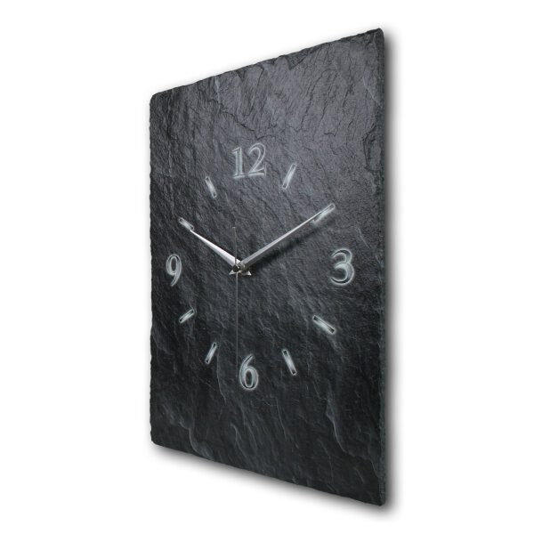 Schiefer Design-Wanduhr aus Steinguss mit leisem Uhrwerk