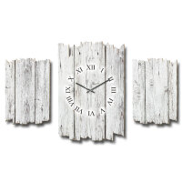 Holzoptik weiß Shabby chic Dreiteilige Wanduhr aus MDF mit leisem Uhrwerk