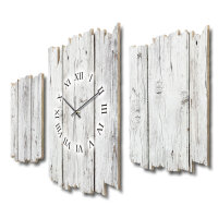 Holzoptik weiß Shabby chic Dreiteilige Wanduhr aus MDF mit leisem Uhrwerk