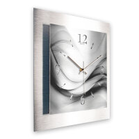 Abstrakt Silber – 3D Design-Wanduhr mit silbernem Alu-Rahmen