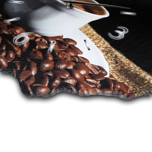 Kaffee Design-Wanduhr aus Steinguss mit leisem Uhrwerk