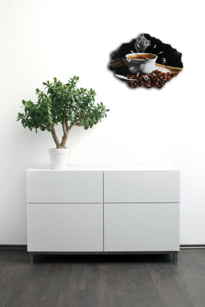 Kaffee Design-Wanduhr aus Steinguss mit leisem Uhrwerk
