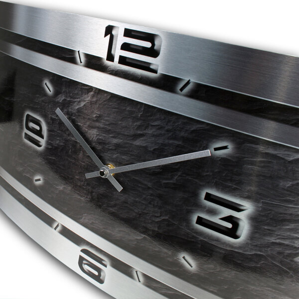Slate Metallic Designer-Wanduhr mit leisem Uhrwerk aus Alu