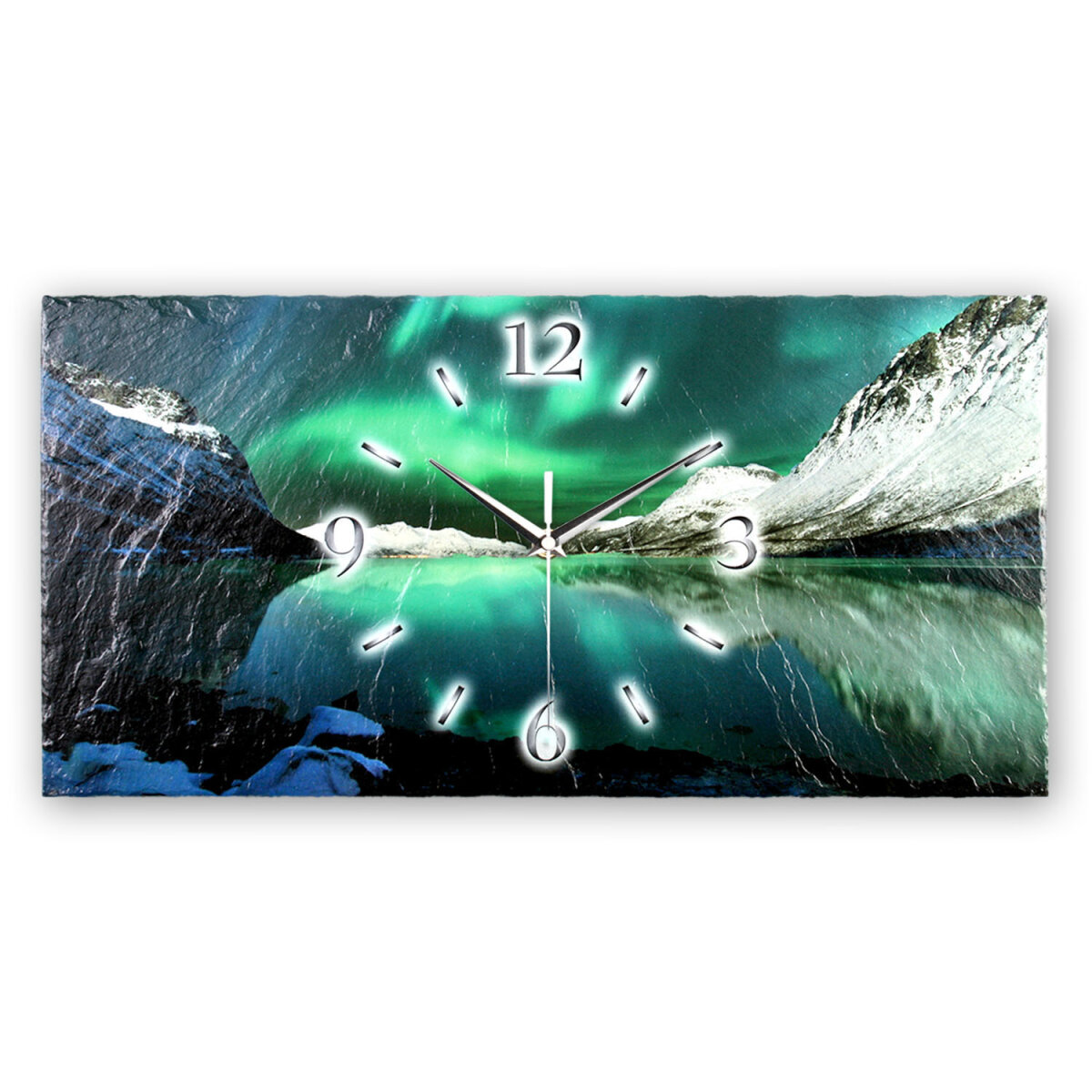 Polarlicht Design-Wanduhr aus Steinguss mit leisem Uhrwerk