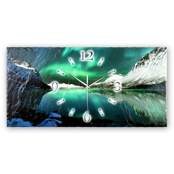 Polarlicht Design-Wanduhr aus Steinguss mit leisem Uhrwerk