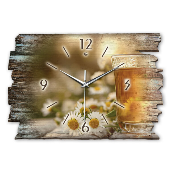 Kamille Designer-Wanduhr aus Holz – leises Uhrwerk
