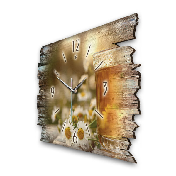 Kamille Designer-Wanduhr aus Holz – leises Uhrwerk