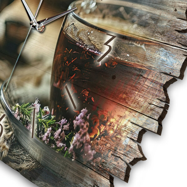 Tee Designer-Wanduhr aus Holz – leises Uhrwerk