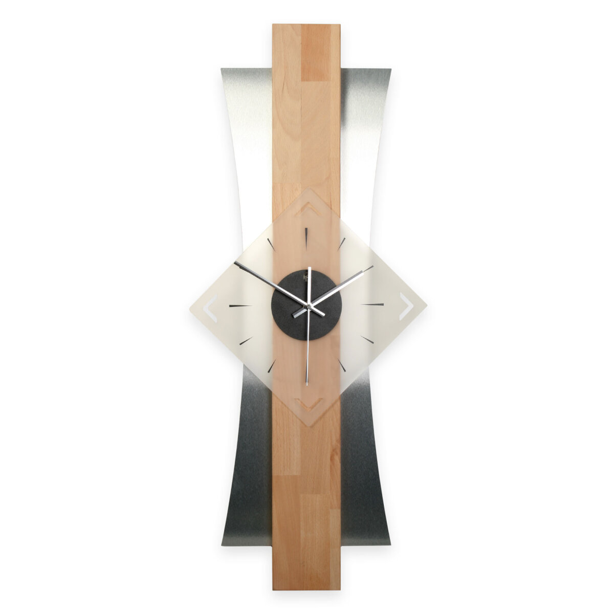 Skyline Designer-Wanduhr aus Massivholz mit Alu & leisem Uhrwerk