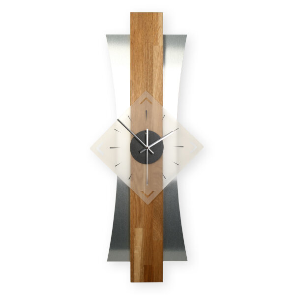 Skyline Designer-Wanduhr aus Massivholz mit Alu & leisem Uhrwerk