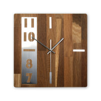Timeline Designer-Wanduhr aus Massivholz mit Alu & leisem Uhrwerk